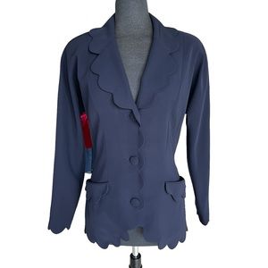 IRIE VINTAGE SCALLOPED HEM BLAZER WOMENS LARGE NAVY BLUE